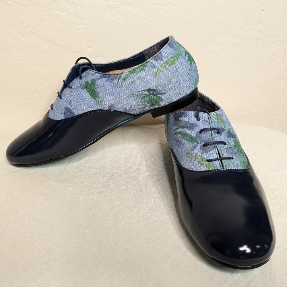 Sophia Collection Floral Blue Turquoise Oxfords Made in Japan 24.5cm/US …